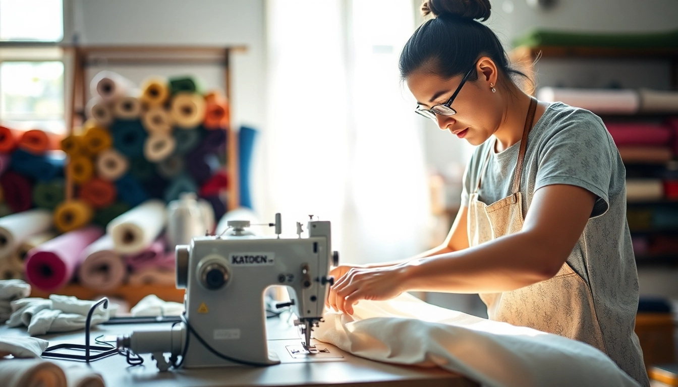 Katoen fabric being crafted by a skilled artisan in a bright workshop.