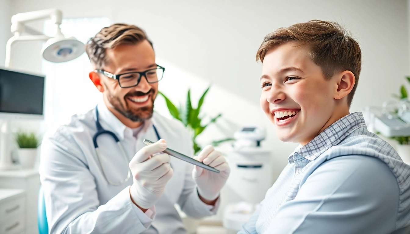 Orthodontist discussing braces Myrtle Beach treatment with a young patient in a modern dental office.