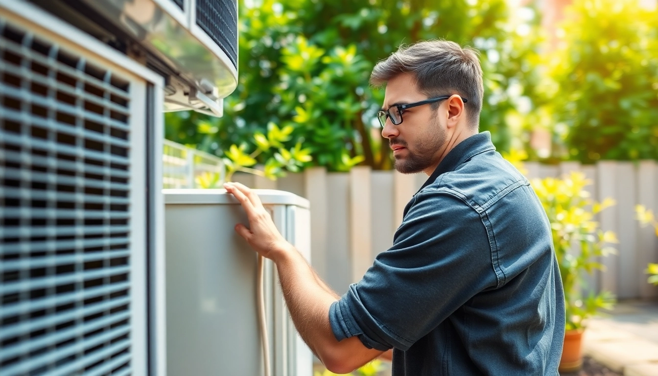 Technician performing ac repair mesa az service in a residential garden setting.