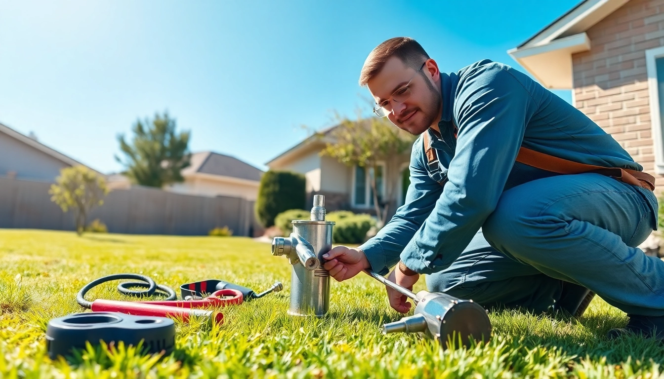 Plumber demonstrating well pump replacement techniques in natural outdoor setting.